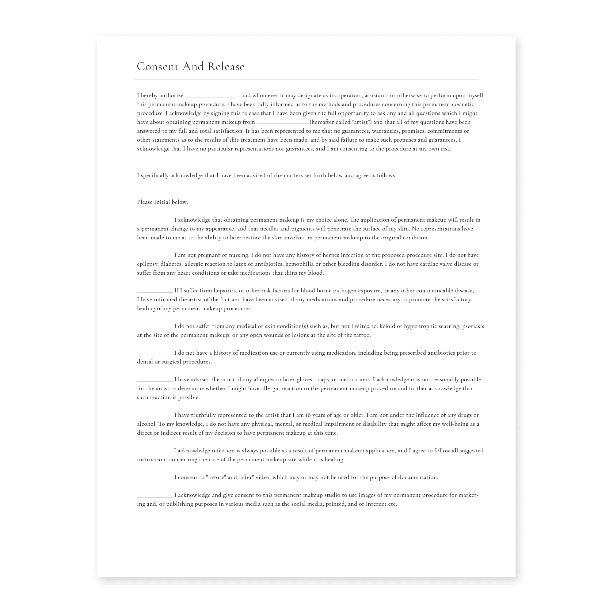 Brow Smoothing Client Paperwork Packet - FORMS - - MEI-CHA