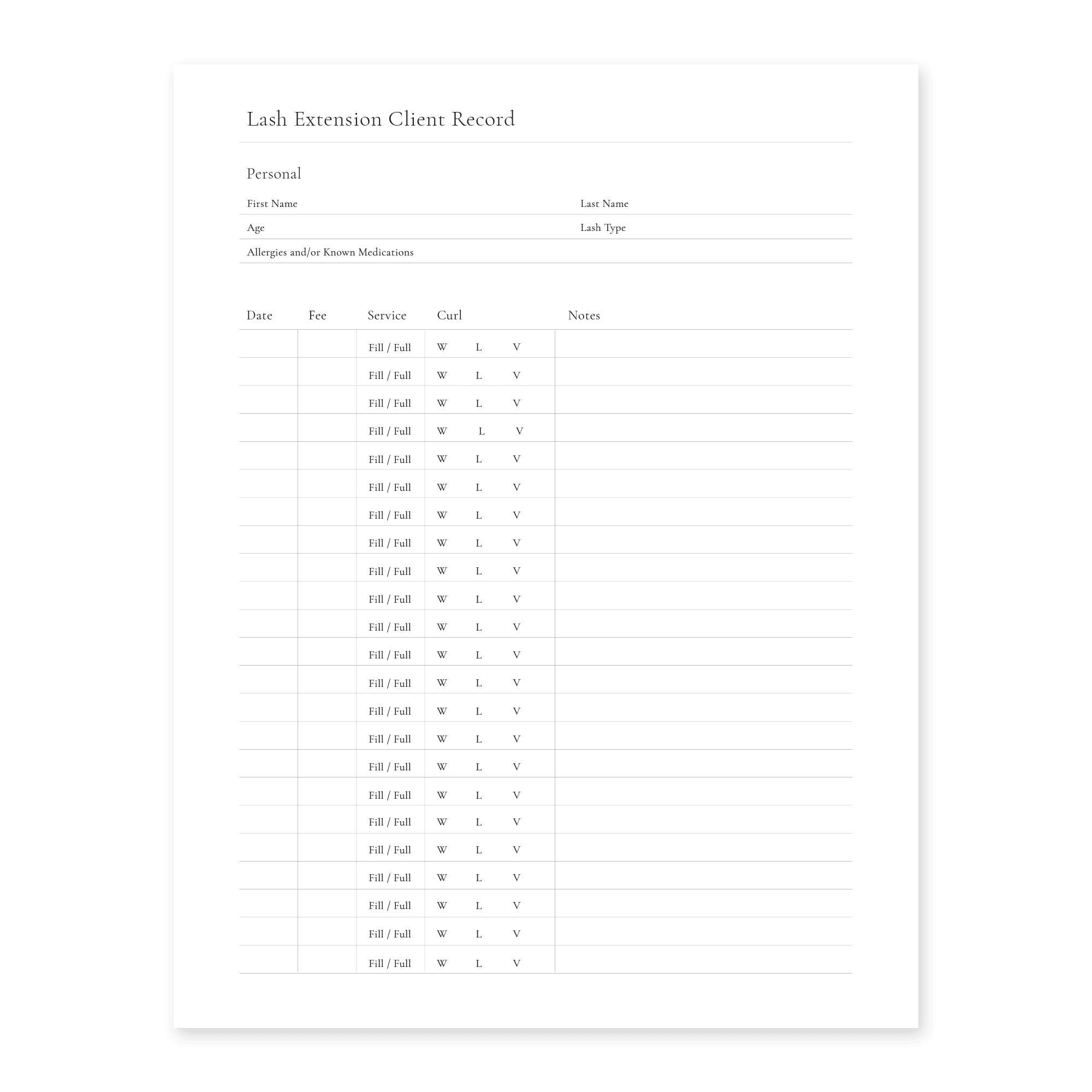 Lash Extension Client Paperwork Packet - FORMS - - MEI-CHA