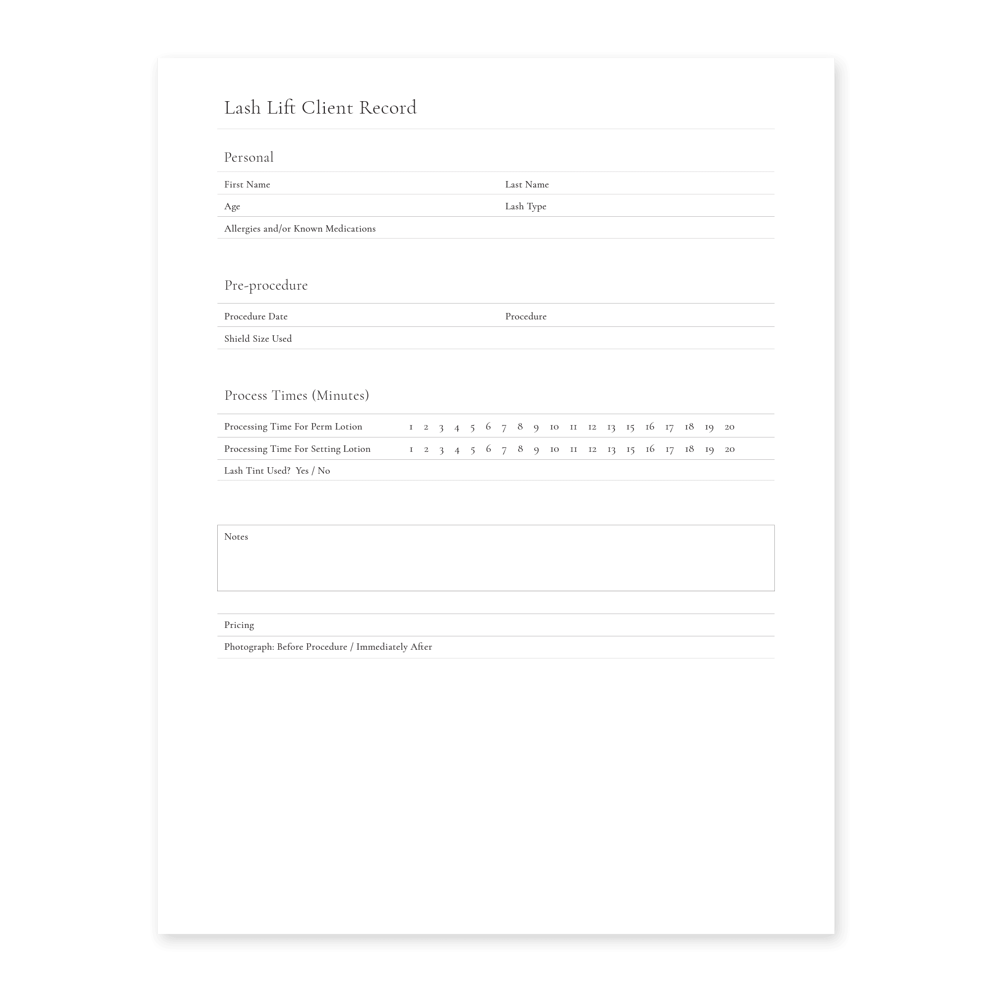 Lash Lift Client Paperwork Packet - FORMS - - MEI-CHA